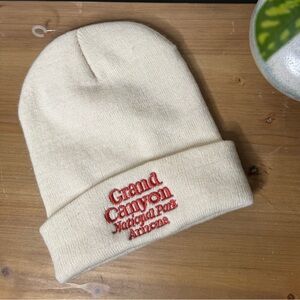 American Needle Cream Beanie with Green and Red Details